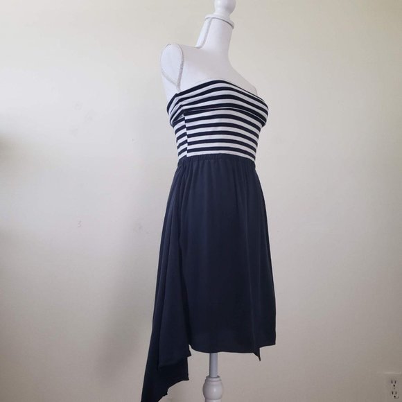 DKNY Strapless Navy Striped-Bodice Dress - Picture 13 of 15